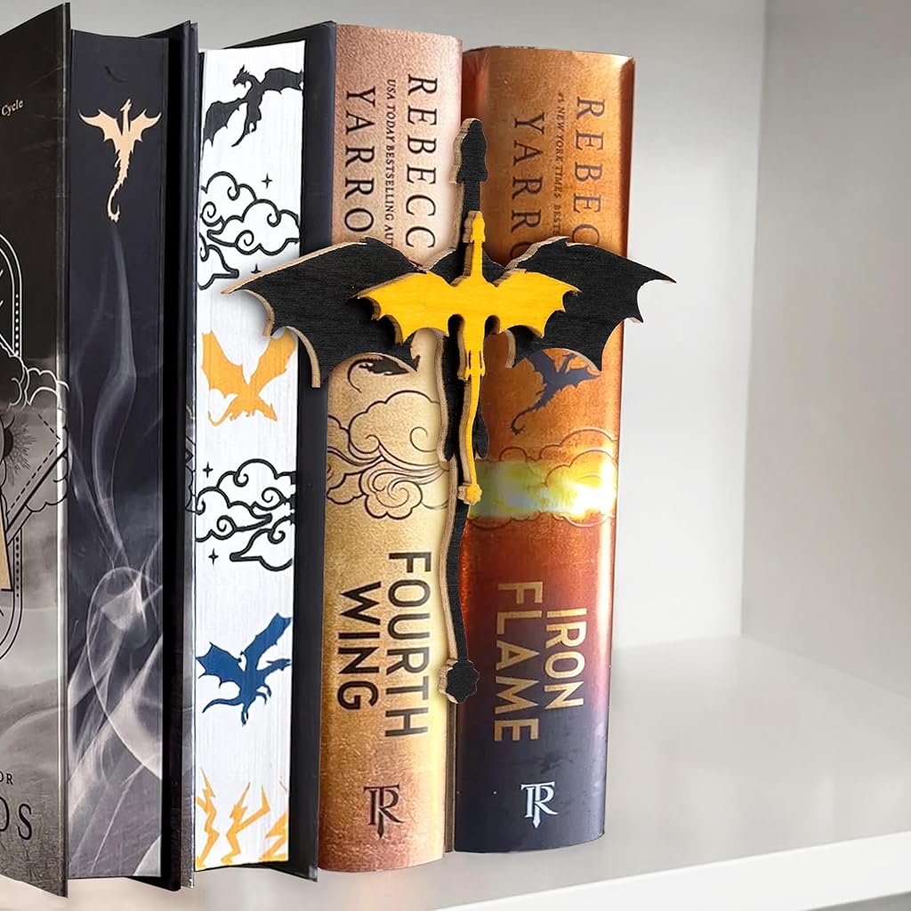 HASTHIP® Fourth Wing Merch Dragon Bookshelf Decor, Handmade Wooden Bookshelf Decorations, Fantasy Fan Book Nook Acotar Trinkets, Cool 4th Wing Bookish Accessories Gifts for Books Lovers HASTHIP® Fourth Wing Merch Dragon Bookshelf Decor, Handmade Wooden Bookshelf Decorations, Fantasy Fan Book Nook Acotar Trinkets, Cool 4th Wing Bookish Accessories Gifts for Books Lovers